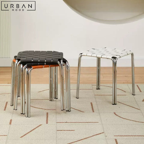 VIAENE Modern Leather Stool with Metal Frame - URBANMOOD