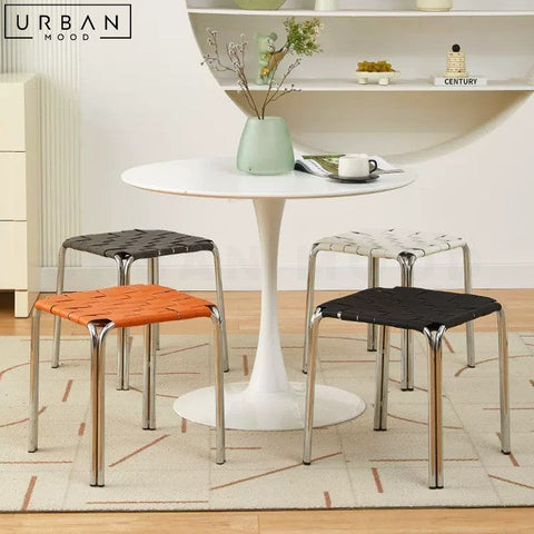 VIAENE Modern Leather Stool with Metal Frame - URBANMOOD