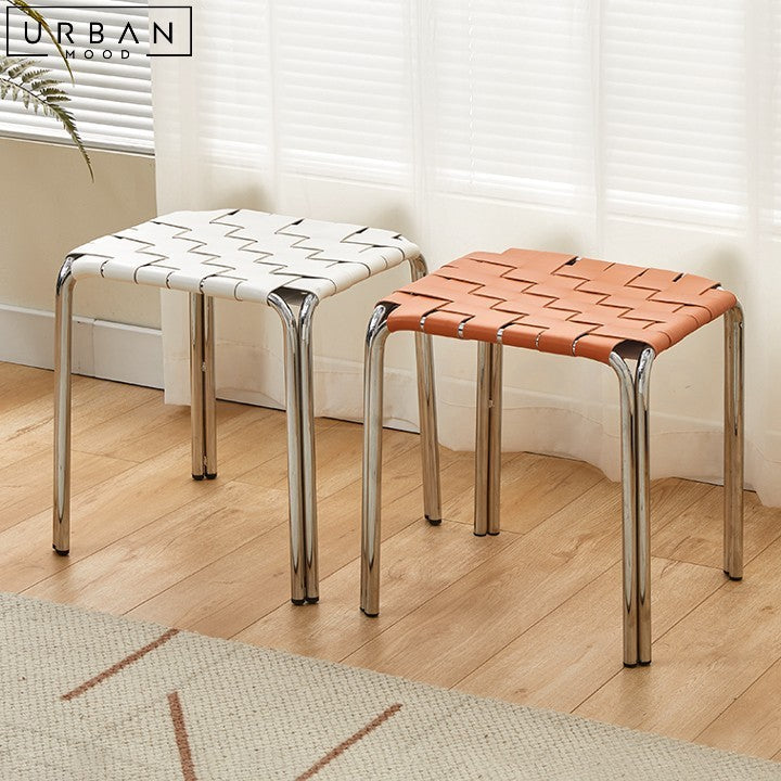 VIAENE Modern Leather Stool with Metal Frame - URBANMOOD