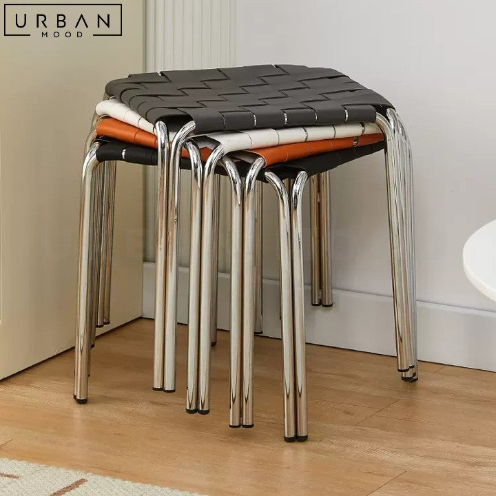 VIAENE Modern Leather Stool with Metal Frame - URBANMOOD