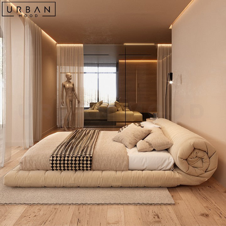 YEN Modern Velvet Bedframe Japanese Design - URBANMOOD