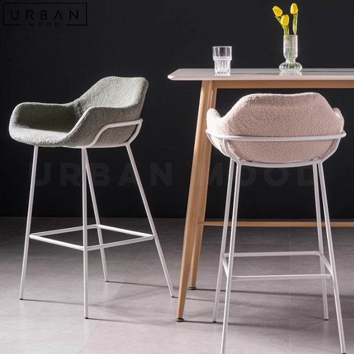 ZAPPY Modern Boucle Bar Stool with Mid Height Backrest - URBANMOOD