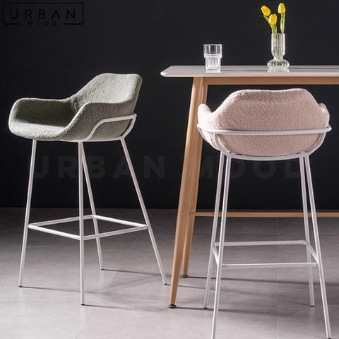 ZAPPY Modern Boucle Bar Stool with Mid Height Backrest - URBANMOOD