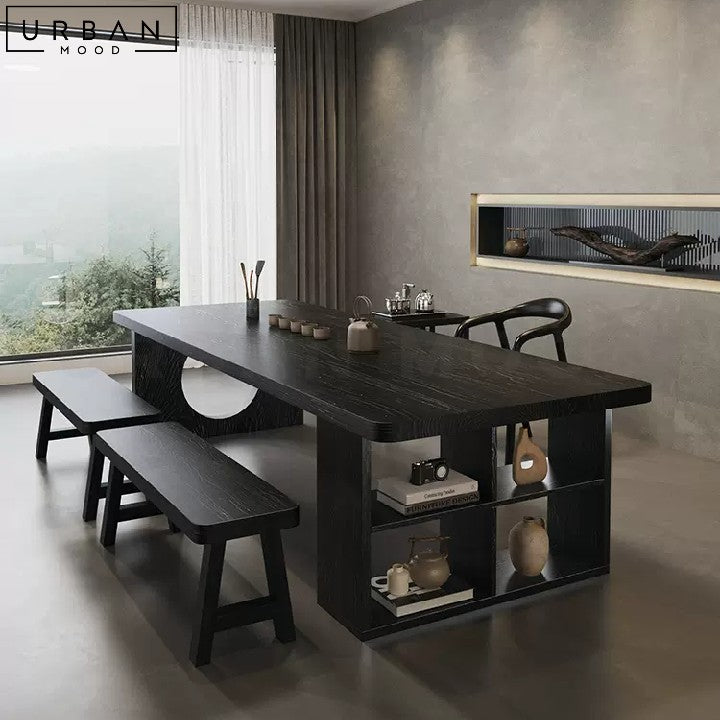 ZASHA Modern Solid Wood Dining Table with Display Shelf - URBANMOOD