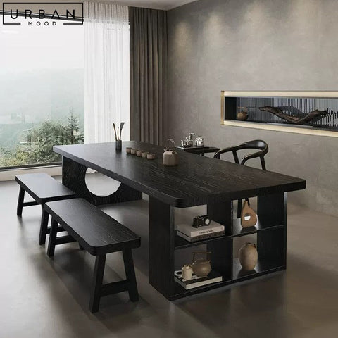 ZASHA Modern Solid Wood Dining Table with Display Shelf - URBANMOOD