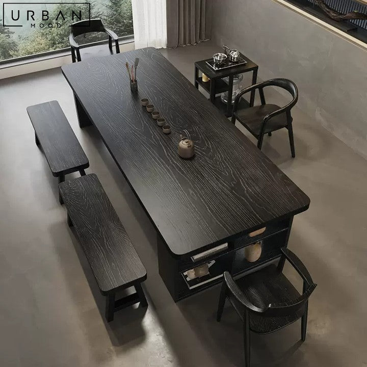 ZASHA Modern Solid Wood Dining Table with Display Shelf - URBANMOOD