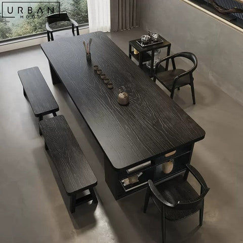 ZASHA Modern Solid Wood Dining Table with Display Shelf - URBANMOOD