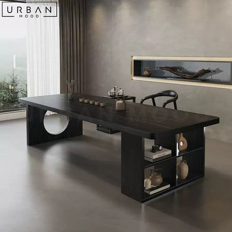 ZASHA Modern Solid Wood Dining Table with Display Shelf - URBANMOOD