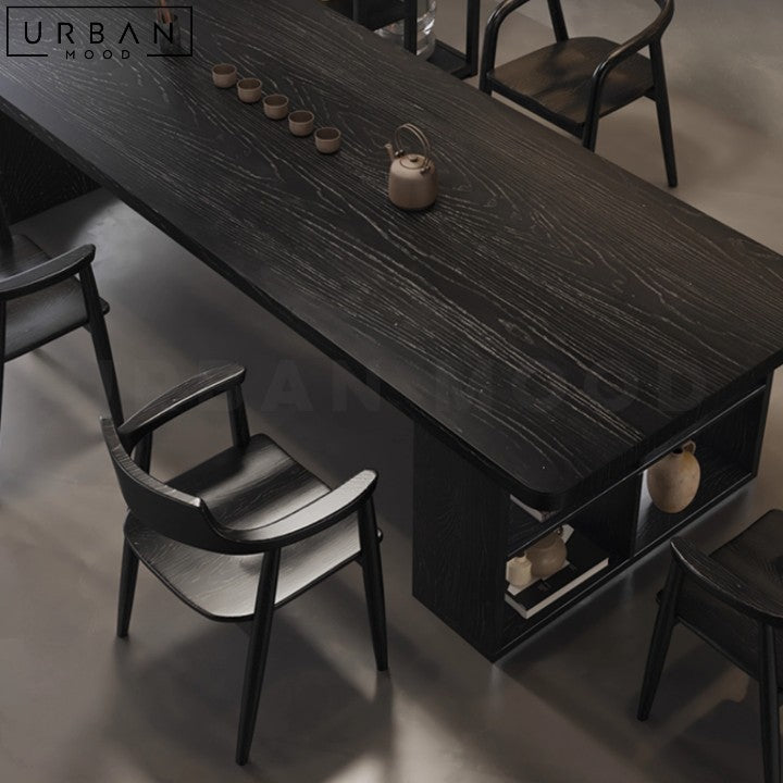 ZASHA Modern Solid Wood Dining Table with Display Shelf - URBANMOOD