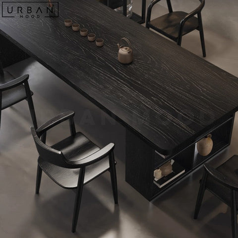 ZASHA Modern Solid Wood Dining Table with Display Shelf - URBANMOOD