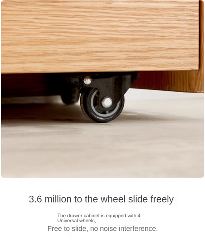 Oak Solid Wood Natural Finish Multi Functional Bedside Table with Drawer & Wheels for Bedroom or Study