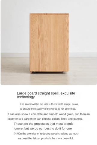 Oak Solid Wood Natural Finish Multi Functional Bedside Table with Drawer & Wheels for Bedroom or Study