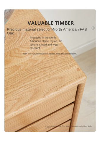 Oak Solid Wood Natural Finish Multi Functional Bedside Table with Drawer & Wheels for Bedroom or Study