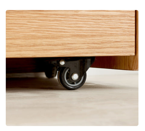 Oak Solid Wood Natural Finish Multi Functional Bedside Table with Drawer & Wheels for Bedroom or Study