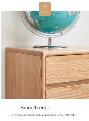 Oak Solid Wood Natural Finish Multi Functional Bedside Table with Drawer & Wheels for Bedroom or Study