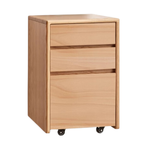 Oak Solid Wood Natural Finish Multi Functional Bedside Table with Drawer & Wheels for Bedroom or Study