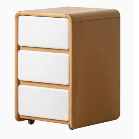 Oak Solid Wood Natural Finish Multi Functional Bedside Table with Drawer & Wheels for Bedroom or Study