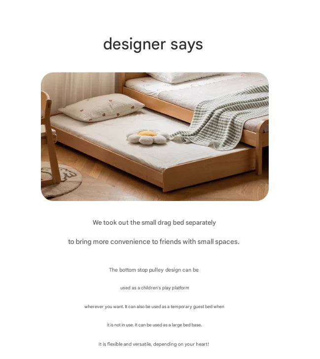 Oak, Beech solid wood floor bed with pulley toddler bed<