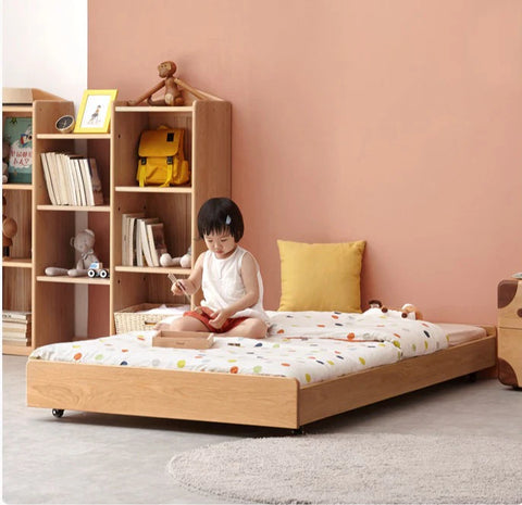 Oak, Beech solid wood floor bed with pulley toddler bed<