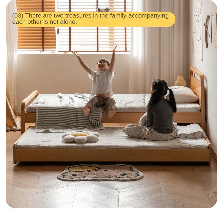 Oak, Beech solid wood floor bed with pulley toddler bed<