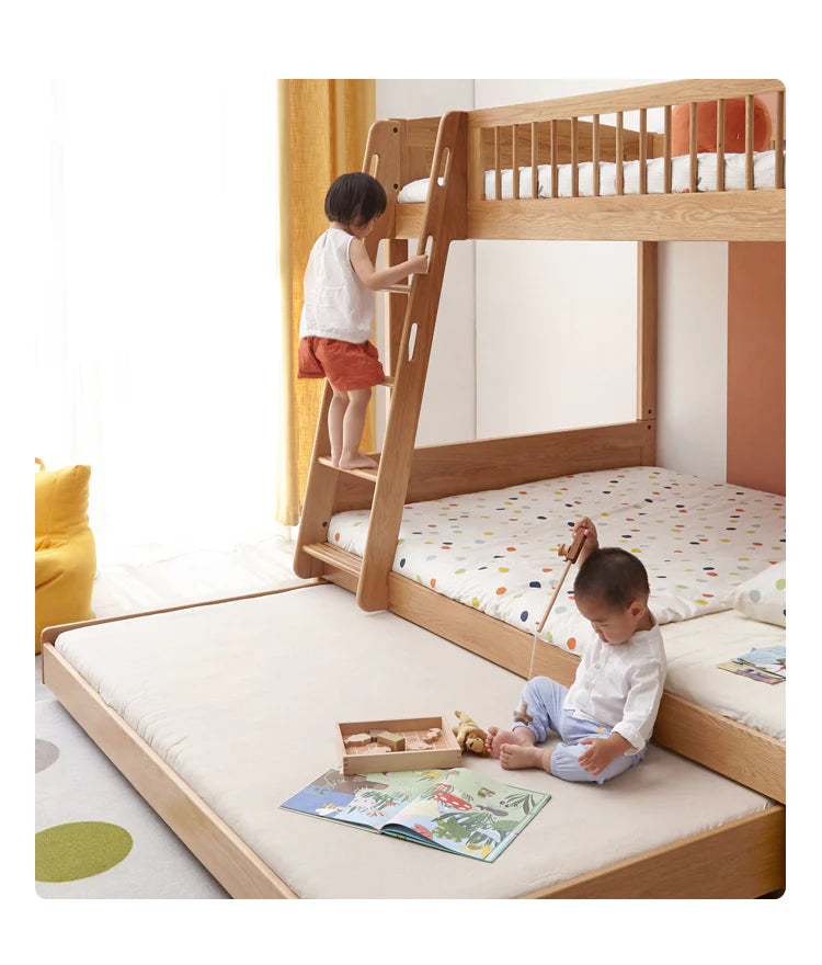 Oak, Beech solid wood floor bed with pulley toddler bed<