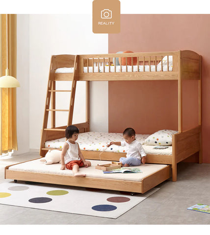 Oak, Beech solid wood floor bed with pulley toddler bed<