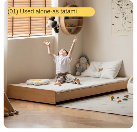 Oak, Beech solid wood floor bed with pulley toddler bed<