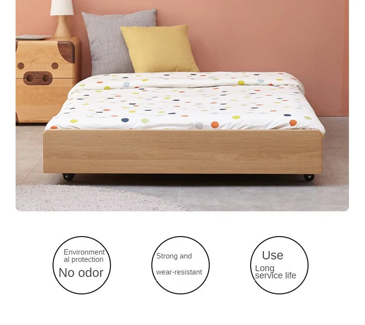 Oak, Beech solid wood floor bed with pulley toddler bed<