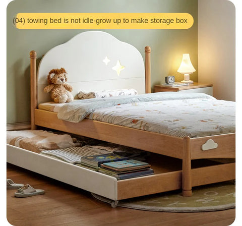 Oak, Beech solid wood floor bed with pulley toddler bed<