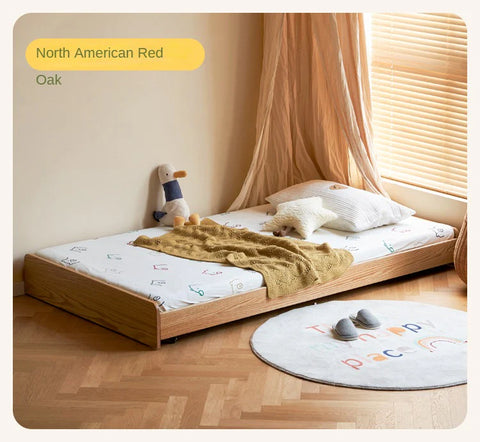 Oak, Beech solid wood floor bed with pulley toddler bed<