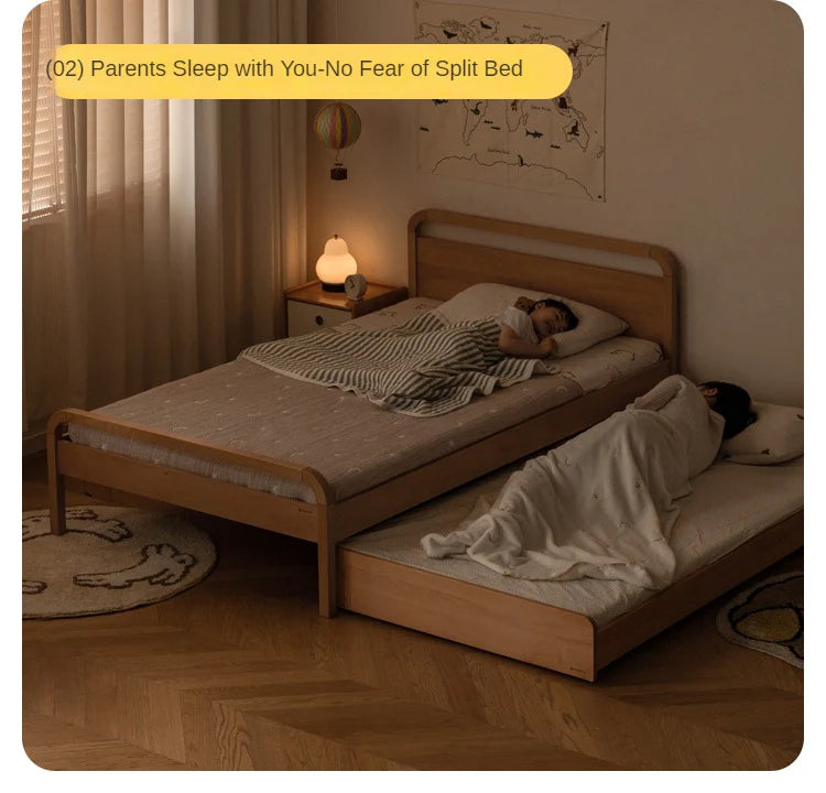 Oak, Beech solid wood floor bed with pulley toddler bed<