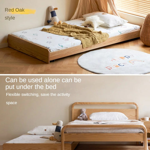 Oak, Beech solid wood floor bed with pulley toddler bed<
