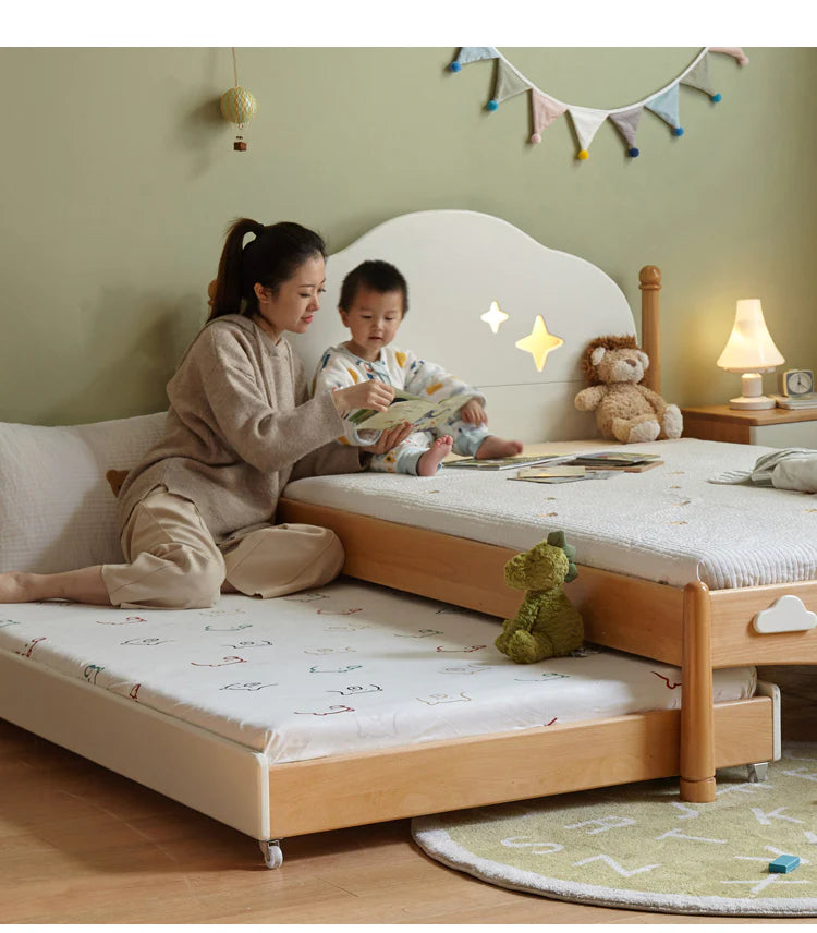 Oak, Beech solid wood floor bed with pulley toddler bed<