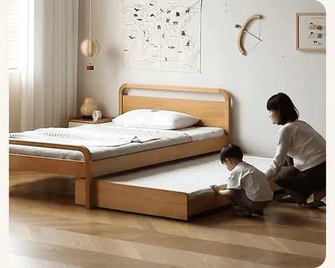 Oak, Beech solid wood floor bed with pulley toddler bed<