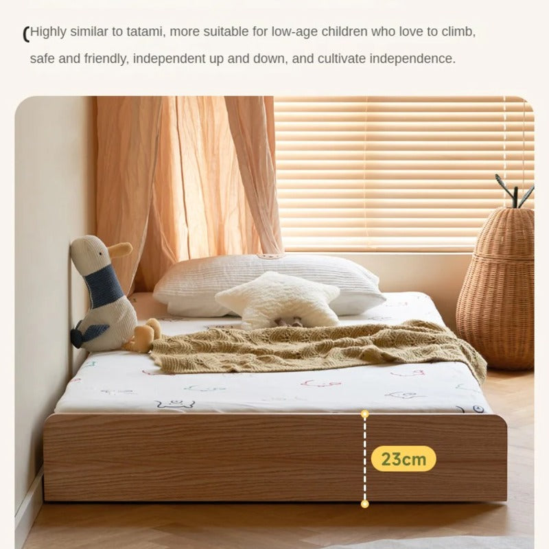 Oak, Beech solid wood floor bed with pulley toddler bed<