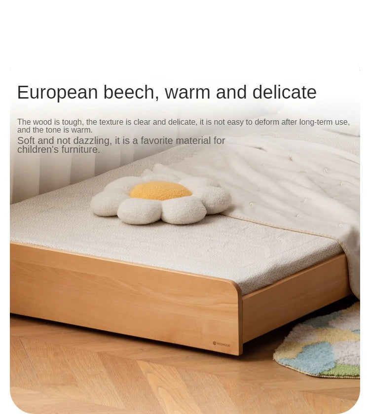 Oak, Beech solid wood floor bed with pulley toddler bed<