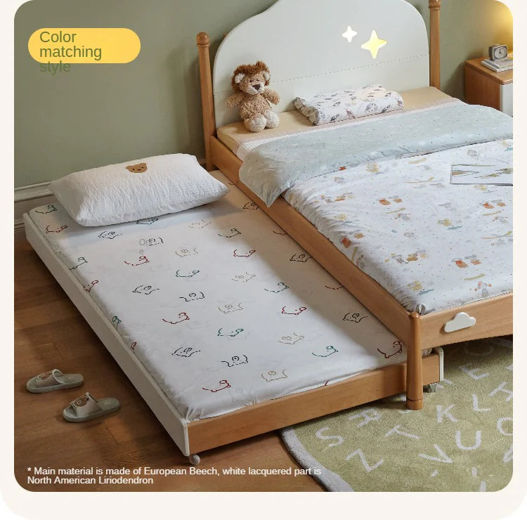 Oak, Beech solid wood floor bed with pulley toddler bed<