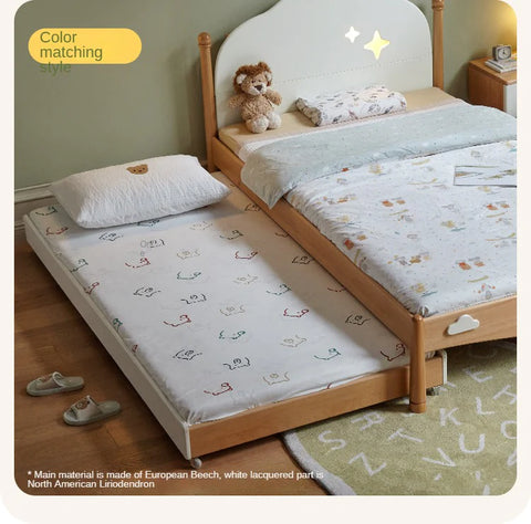 Oak, Beech solid wood floor bed with pulley toddler bed<