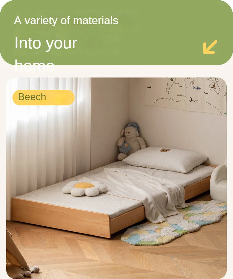 Oak, Beech solid wood floor bed with pulley toddler bed<