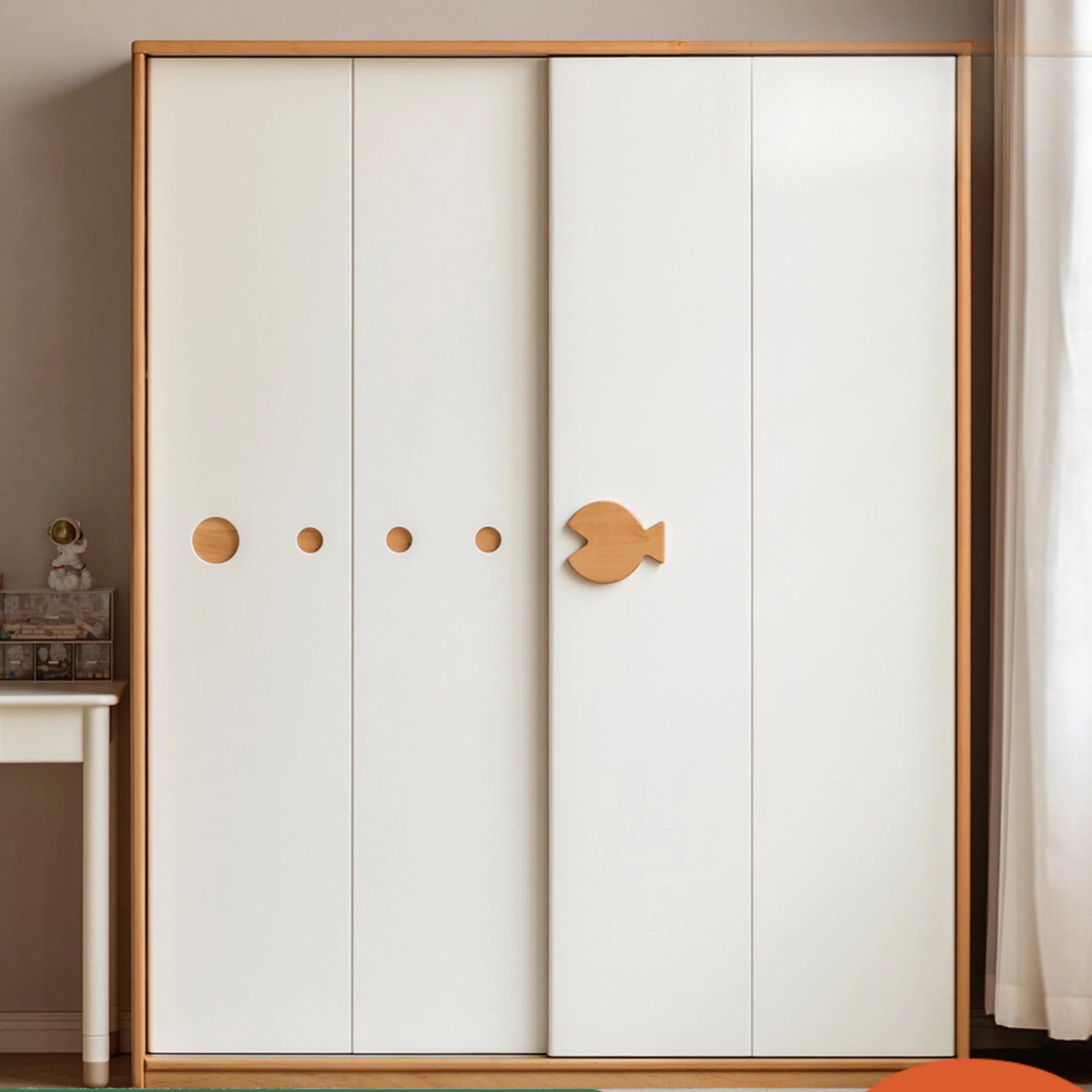 Beech Solid Wood Kids Sliding Door Wardrobe