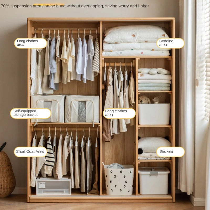 Beech Solid Wood Kids Sliding Door Wardrobe