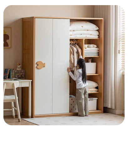 Beech Solid Wood Kids Sliding Door Wardrobe