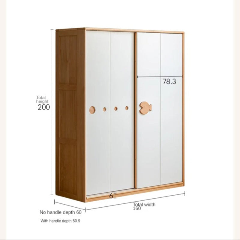 Beech Solid Wood Kids Sliding Door Wardrobe