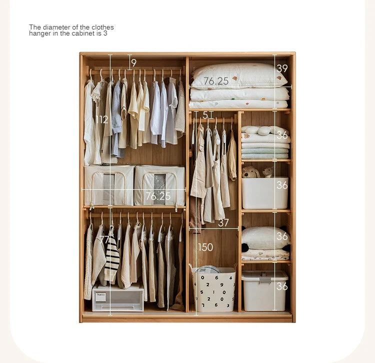 Beech Solid Wood Kids Sliding Door Wardrobe