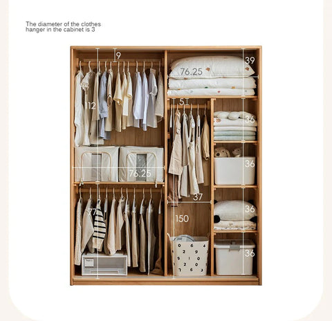 Beech Solid Wood Kids Sliding Door Wardrobe