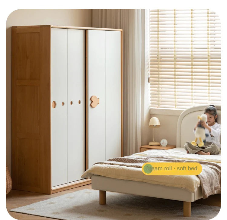 Beech Solid Wood Kids Sliding Door Wardrobe