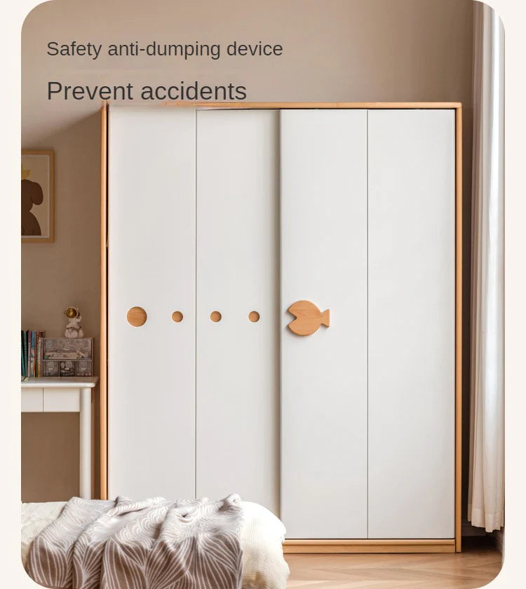 Beech Solid Wood Kids Sliding Door Wardrobe