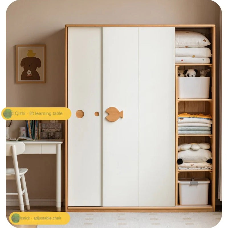 Beech Solid Wood Kids Sliding Door Wardrobe