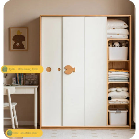Beech Solid Wood Kids Sliding Door Wardrobe