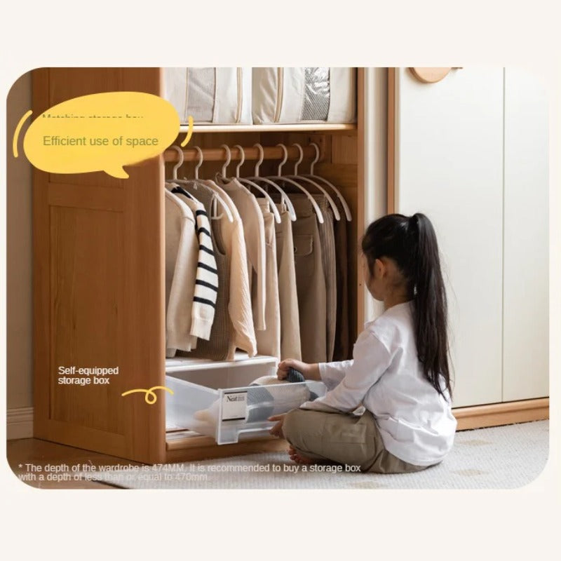 Beech Solid Wood Kids Sliding Door Wardrobe